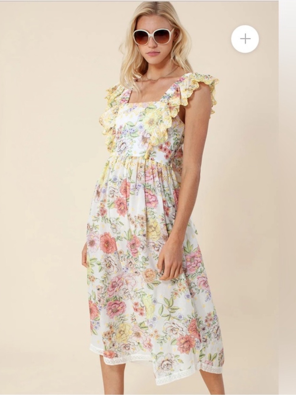 Hale Bob Pastel Floral Open-Back Midi Dress with Bow